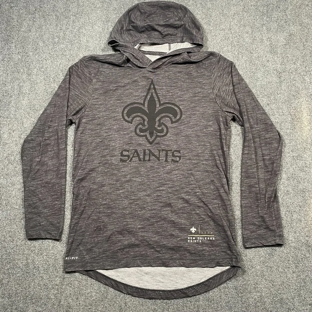 Nike NFL New Orleans Saints Dri-Fit Hooded Long Sleeve Tee Shirt Men's S Gray